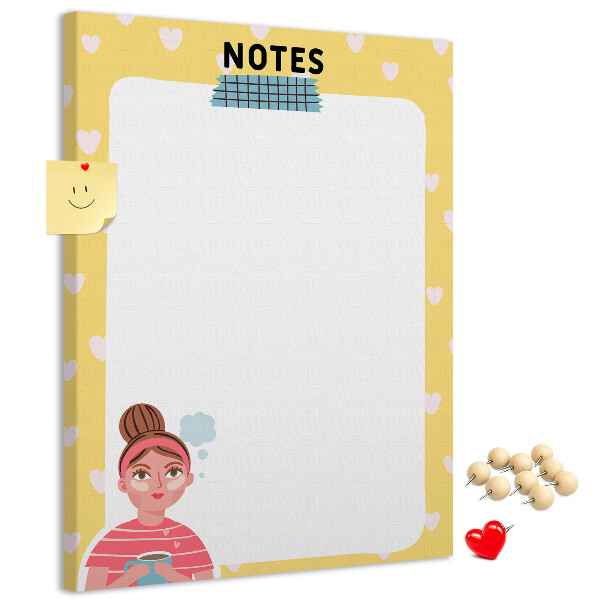Kurken memobord notitieboekje met hartjes en een kopje