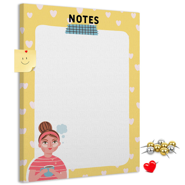 Kurken memobord notitieboekje met hartjes en een kopje