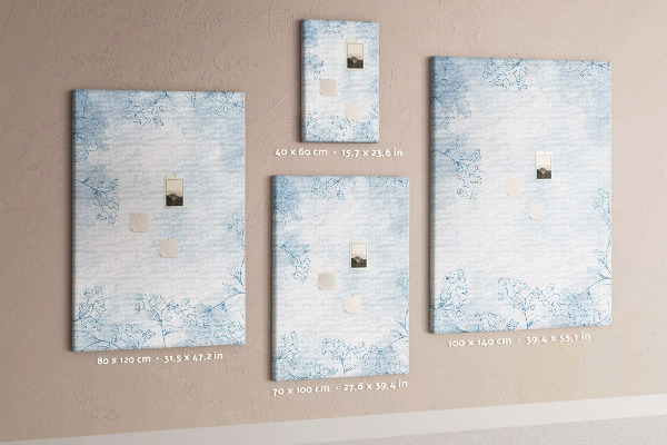 Kurk bedrukken fijne blauwe bloemen op een aquarelachtergrond