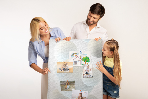 Memobord van kurk met print van abstracte witte bollen