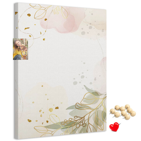 Kurk prikbord met fijne blaadjes op een pastelkleurige achtergrond