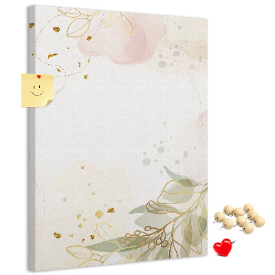 Kurk prikbord met fijne blaadjes op een pastelkleurige achtergrond