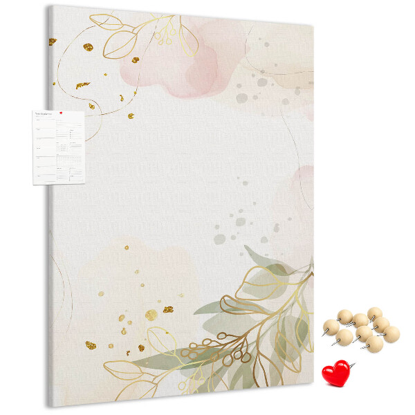 Kurk prikbord met fijne blaadjes op een pastelkleurige achtergrond