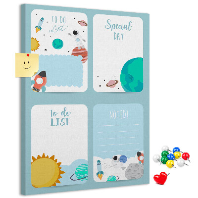 Prikbord van kurk met kosmisch planetair motief