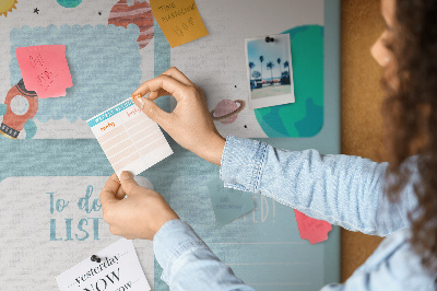 Prikbord van kurk met kosmisch planetair motief