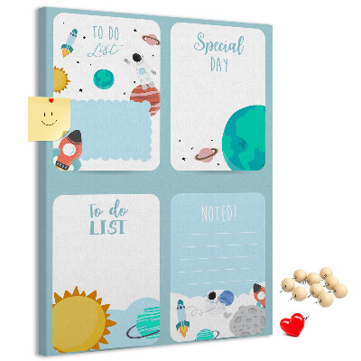 Prikbord van kurk met kosmisch planetair motief