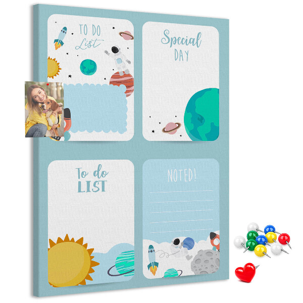 Prikbord van kurk met kosmisch planetair motief
