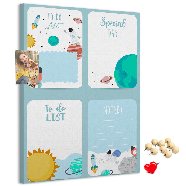 Prikbord van kurk met kosmisch planetair motief