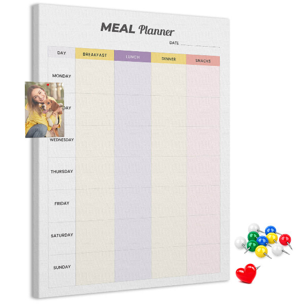 Kurken prikbord met maaltijdplanner voor de hele week