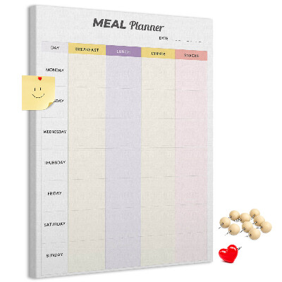 Kurken prikbord met maaltijdplanner voor de hele week