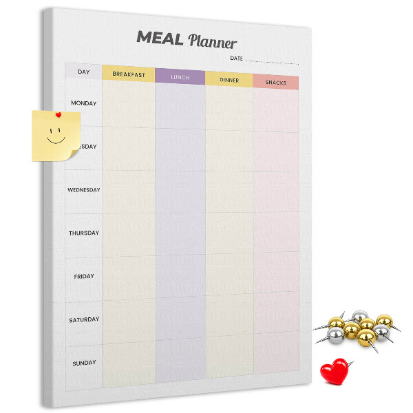 Kurken prikbord met maaltijdplanner voor de hele week