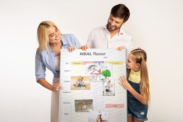 Maaltijdplanner met gekleurde secties en bedrukking