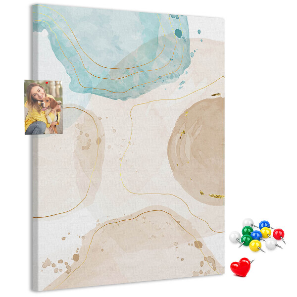 Memobord van kurk met abstracte vormen in delicate kleuren