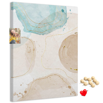 Memobord van kurk met abstracte vormen in delicate kleuren