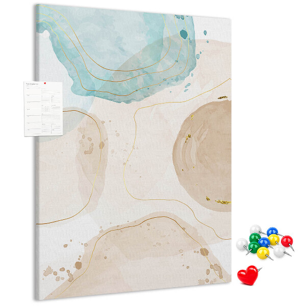 Memobord van kurk met abstracte vormen in delicate kleuren