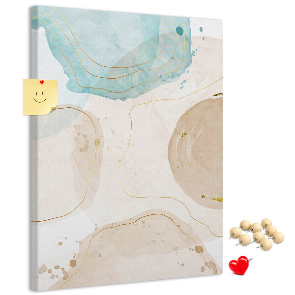 Memobord van kurk met abstracte vormen in delicate kleuren