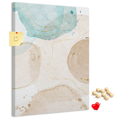 Memobord van kurk met abstracte vormen in delicate kleuren