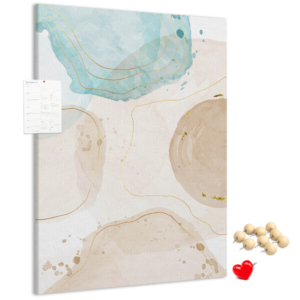Memobord van kurk met abstracte vormen in delicate kleuren