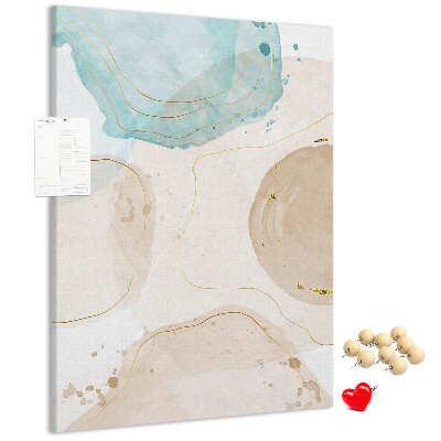 Memobord van kurk met abstracte vormen in delicate kleuren