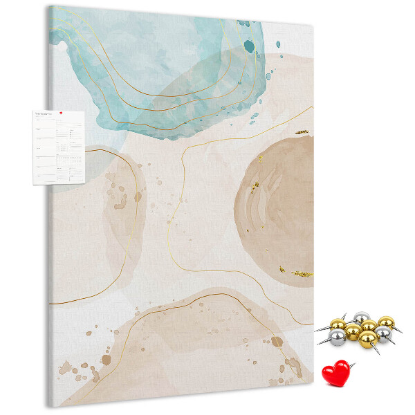 Memobord van kurk met abstracte vormen in delicate kleuren