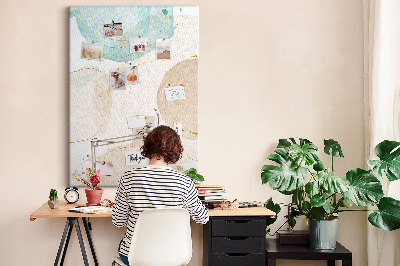 Memobord van kurk met abstracte vormen in delicate kleuren
