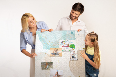 Memobord van kurk met abstracte vormen in delicate kleuren