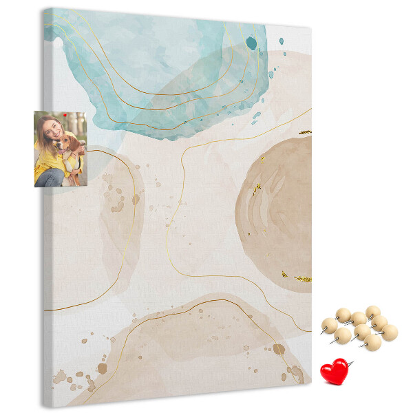 Memobord van kurk met abstracte vormen in delicate kleuren