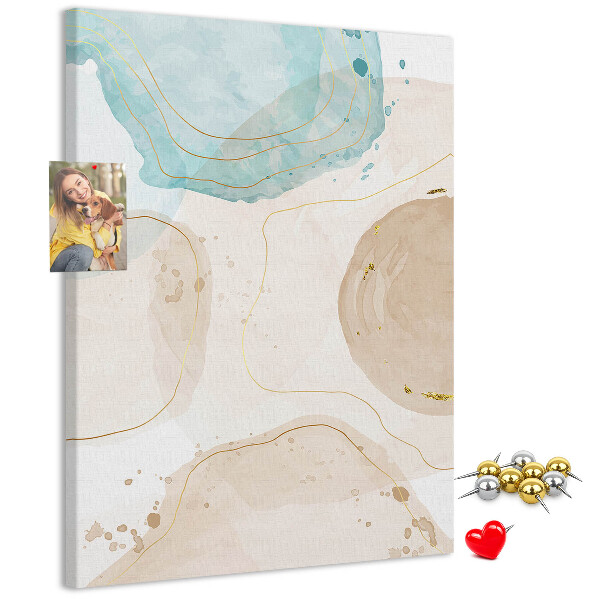 Memobord van kurk met abstracte vormen in delicate kleuren