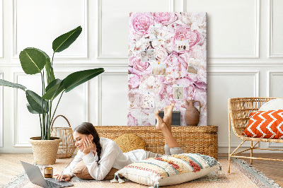 Memobord van kurk met een motief van roze bloemen in een delicate kleurencombinatie