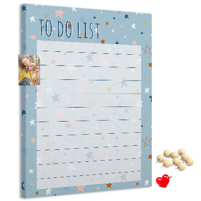 Kurken prikbord met sterrenthema voor takenlijsten