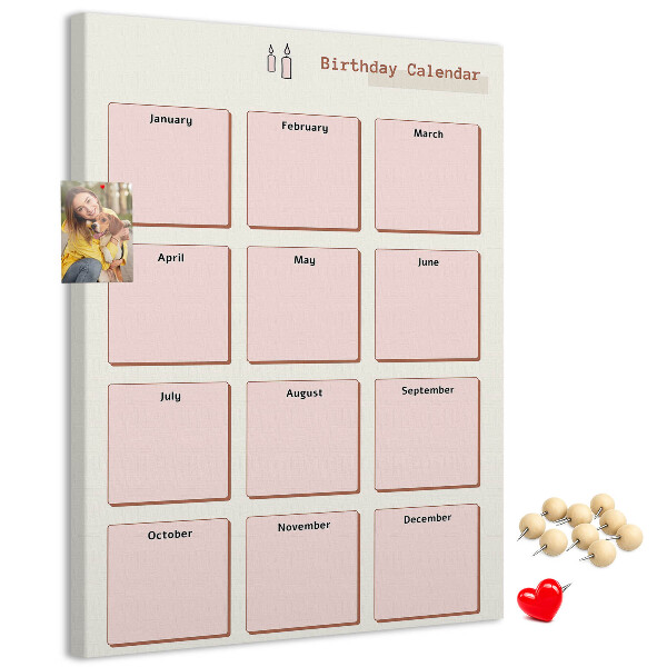 Prikbord van kurk verjaardagskalender met ruimte voor notities