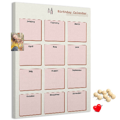 Prikbord van kurk verjaardagskalender met ruimte voor notities
