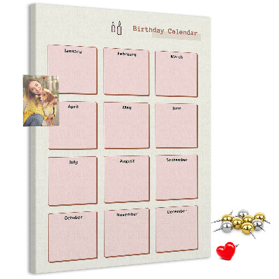 Prikbord van kurk verjaardagskalender met ruimte voor notities