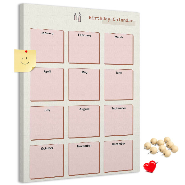 Prikbord van kurk verjaardagskalender met ruimte voor notities