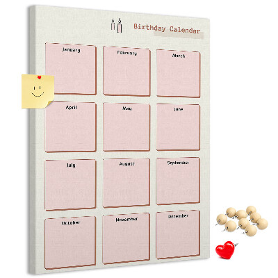 Prikbord van kurk verjaardagskalender met ruimte voor notities