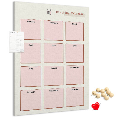 Prikbord van kurk verjaardagskalender met ruimte voor notities