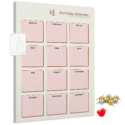 Prikbord van kurk verjaardagskalender met ruimte voor notities
