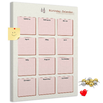 Prikbord van kurk verjaardagskalender met ruimte voor notities