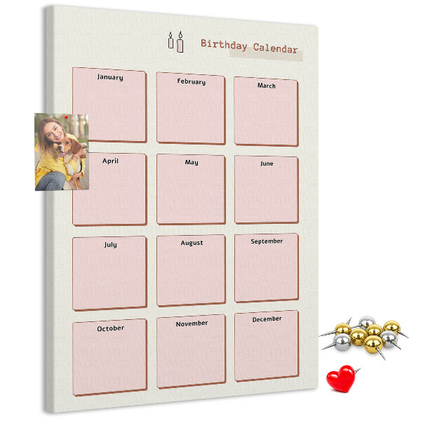 Prikbord van kurk verjaardagskalender met ruimte voor notities