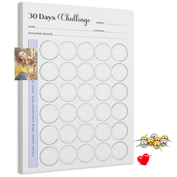 Kurken prikbord 30-dagen challenge met ruimte voor notities
