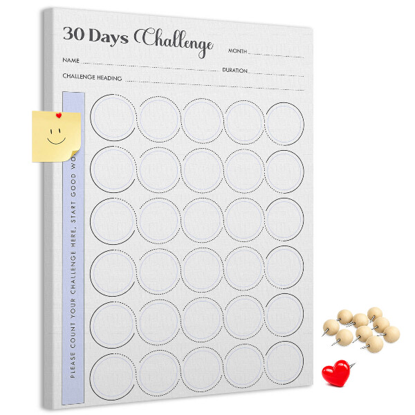 Kurken prikbord 30-dagen challenge met ruimte voor notities