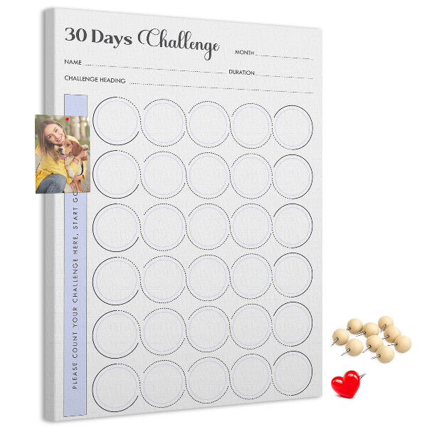 Kurken prikbord 30-dagen challenge met ruimte voor notities