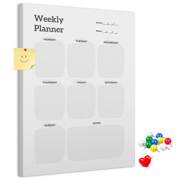 Weekplanner met lege velden bedrukt op kurk
