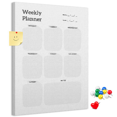 Weekplanner met lege velden bedrukt op kurk