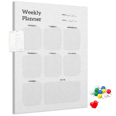 Weekplanner met lege velden bedrukt op kurk