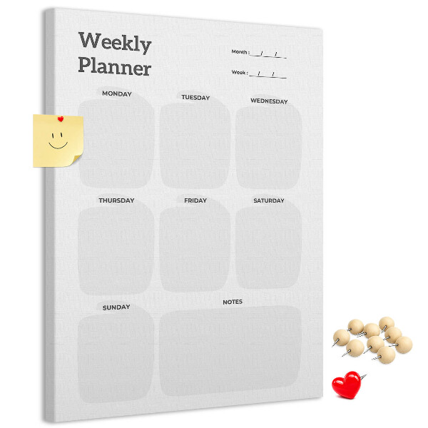 Weekplanner met lege velden bedrukt op kurk