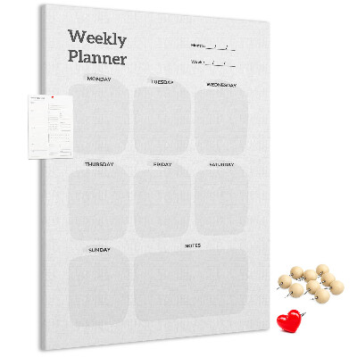 Weekplanner met lege velden bedrukt op kurk