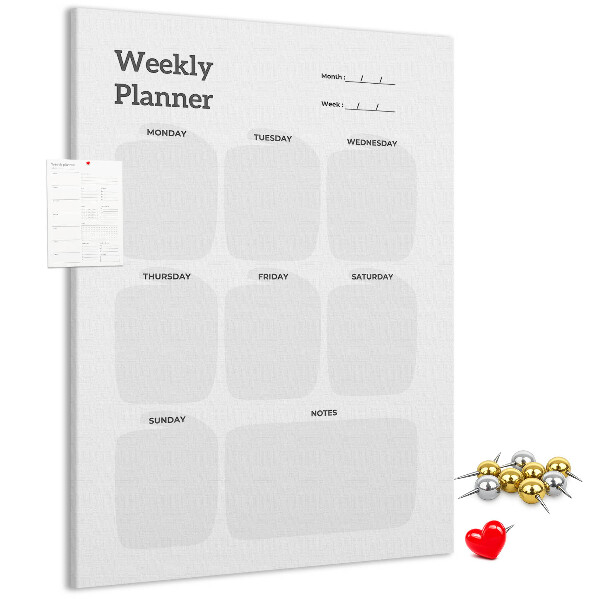 Weekplanner met lege velden bedrukt op kurk