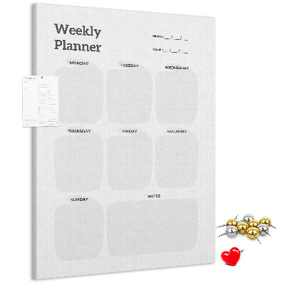 Weekplanner met lege velden bedrukt op kurk