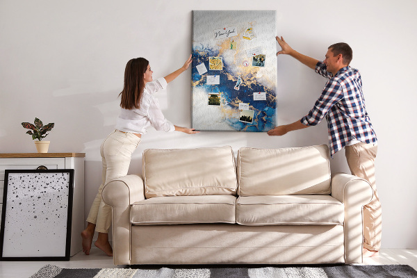 Memobord van kurk met abstract patroon in blauwe tinten